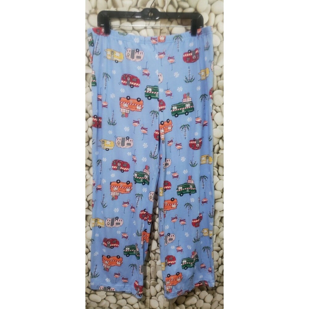 Secret Treasures Blue Christmas RV Camper Flamingo Holiday Pajama Pants Large